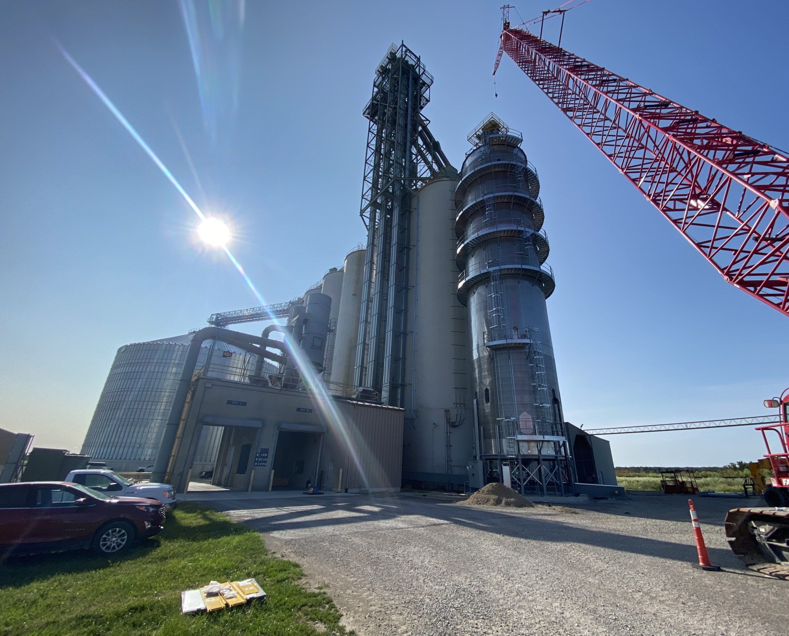 Large commercial grain bins integrated with modern automated facility control systems by Innovative Controls Corp in Maumee, Ohio.